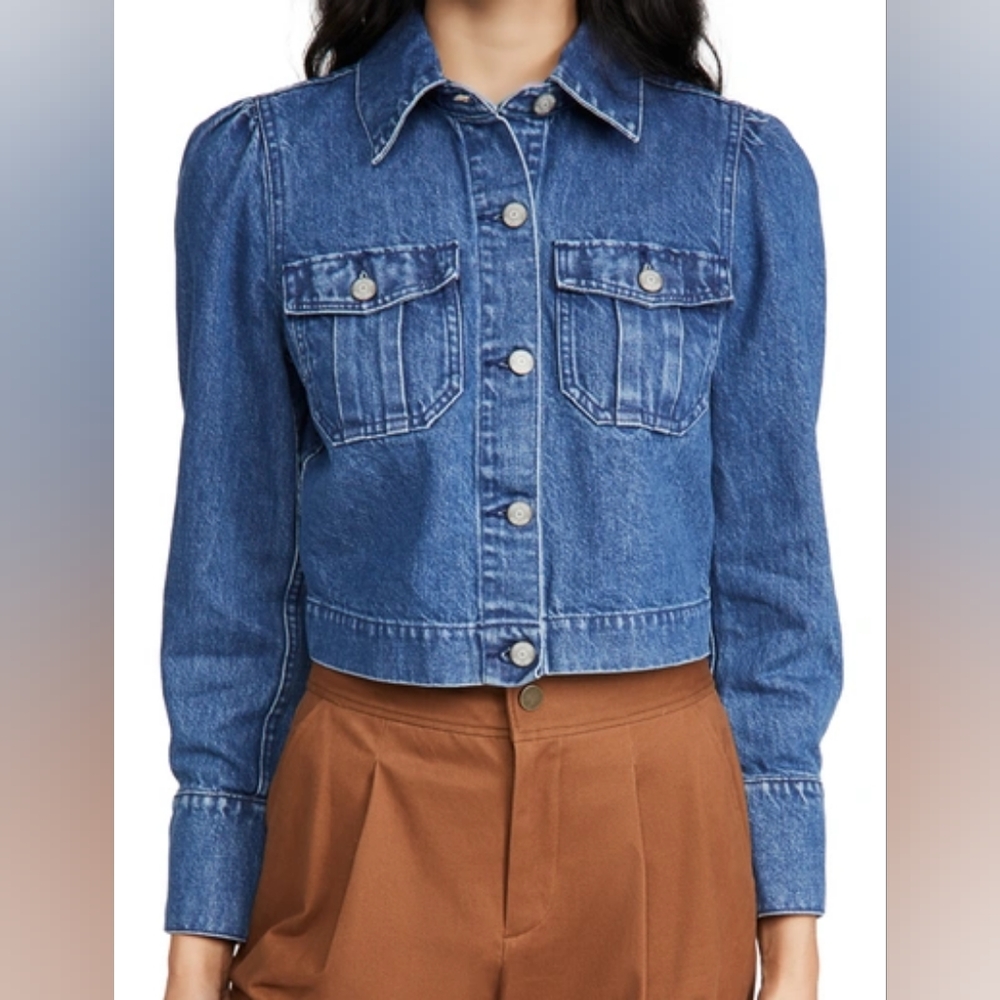 Boyish The Landon Cropped Puff Sleeve Jean Jacket in Steel Magnolia Small
